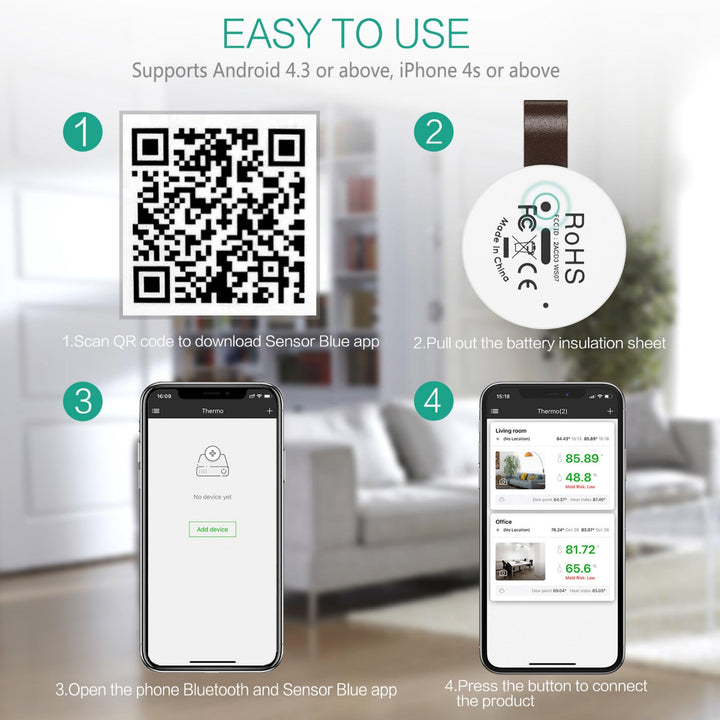 Smart Bluetooth Home and Garden Temperature and Humidity Sensor - My Fortress Online