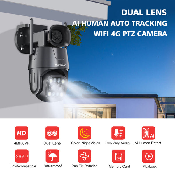 Wireless/4G Sim Outdoor Security Camera With Dual Lenses