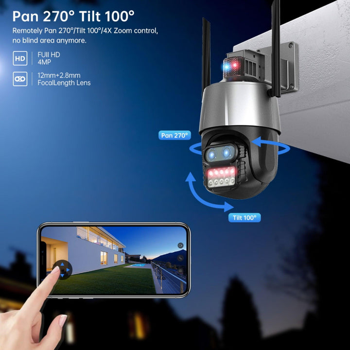 Dual-Lens Security Camera with Anti-theft Siren Alarm, Night Vision and AI Human Detection - My Fortress Online