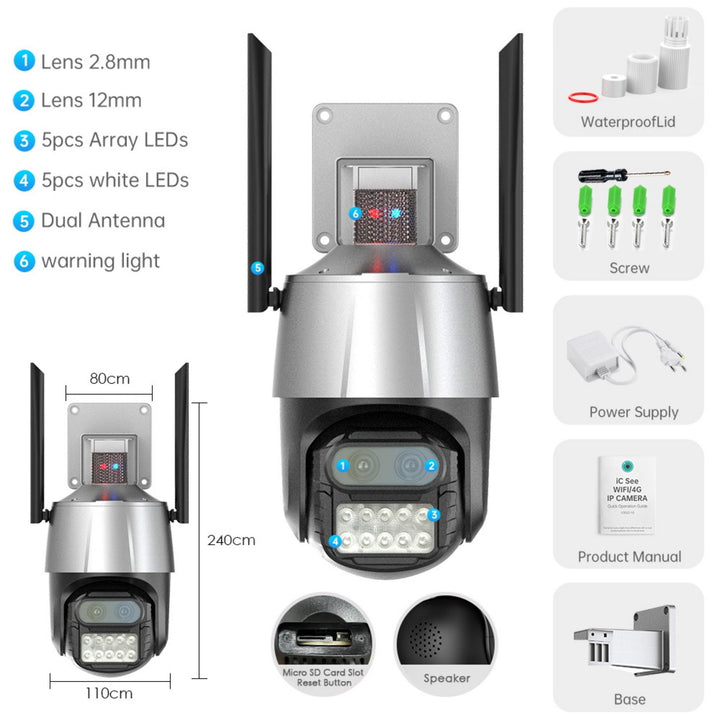 Dual-Lens Security Camera with Anti-theft Siren Alarm, Night Vision and AI Human Detection - My Fortress Online